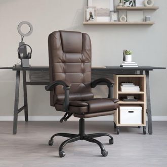 vidaXL Silla De Oficina Reclinable Masaje Cuero Sint&eacute;tico Marr&oacute;n Vidaxl