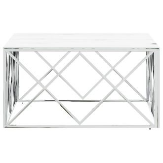 Berkfield Home Modern Coffee Table Silver 80x80x40 cm Stainless Steel & Glass | Size: 80 x 80 x 40 cm