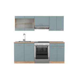 Vicco Mueble De Cocina R-line, Roble Azul-gris-dorado, 200 Cm, Et Roble, Vicco
