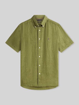 Tommy Hilfiger Regular Fit Kurzarmhemd aus reinem Leinen in Oliv, Gr&ouml;&szlig;e XL