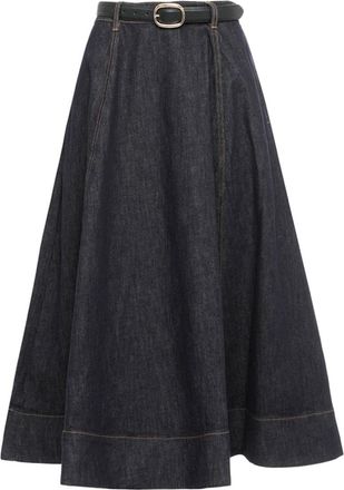 Self Portrait Denim Flared Midi Skirt