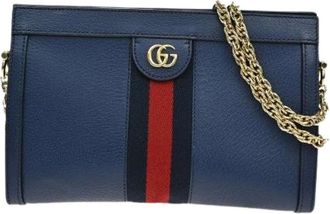 Gucci Pre-owned Cross Body Bags, female, Blue, Size: ONE SIZE Pre-owned Ophidia chain shoulder bag