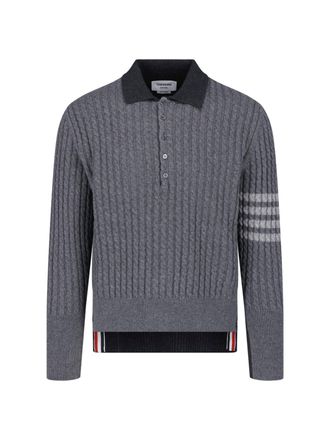 Thom Browne Cable Knit Contrasting Collar Unique Accents Sweater