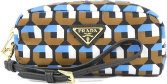 Prada Blue Brown White Tessuto Pouch (Pre-Owned)
