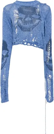 Ottolinger skull-print distressed-effect jumper - women - Recycled Polyester/Recycled Cotton - M - Blue