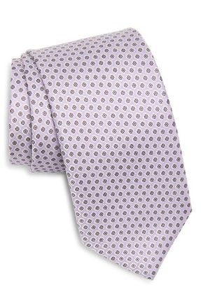 David Donahue Neat Floral Medallion Silk Jacquard Tie in Lilac at Nordstrom