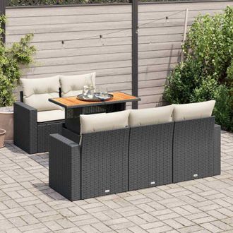 vidaXL Set De Sof&aacute;s De Jard&iacute;n 6 Piezas Y Cojines Rat&aacute;n Sint&eacute;tico Negro Vidaxl