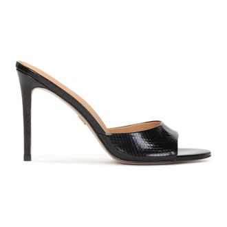 Kazar Zwarte muiltjes op een hak gemaakt van reli&euml;fleer. Dit product valt klein uit. - Dames - Muiltjes - Zwart - 37 EU - Leer - Schoenen