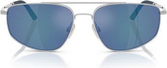 Oliver Peoples 59mm Pilot Sunglasses in Brushed Silver/Marine Flash at Nordstrom