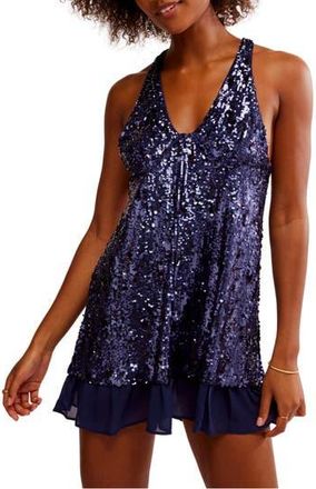Free People Bejeweled Halter Neck Sequin Minidress in Navy at Nordstrom Rack, Size Small
