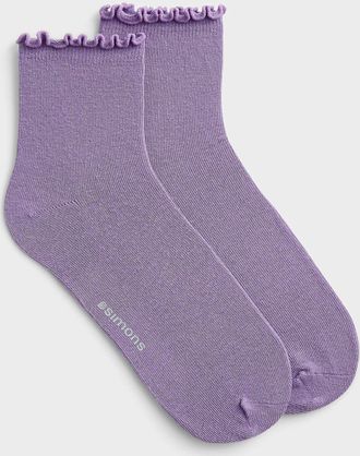 Simons Womens Solid ruffle-trim socks