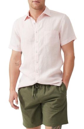Rodd & Gunn Palm Beach Sports Fit Short Sleeve Linen Button-Up Shirt in Rosewater at Nordstrom, Size Medium