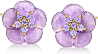 Ross-Simons Amethyst and. Tanzanite Flower Earrings in 18kt Gold Over Sterling