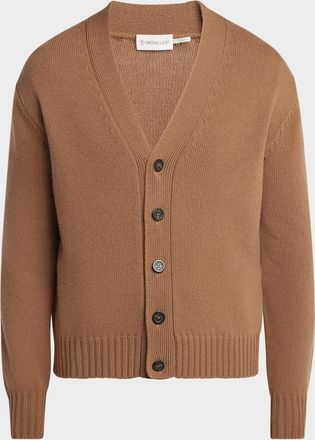 Moncler Men & apos;s Leather Logo Wool Knit Cardigan
