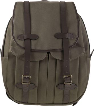 Filson Twill Fabric Backpack With Leather Accents And Functional Design