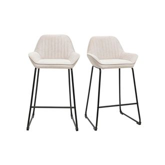 Miliboo Taburetes De Bar En Tejido Efecto Terciopelo Texturizado Beige Y Metal Negro H68 Cm (lote De 2) Ronnie