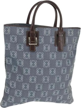 Loewe Pre-owned Tote Bags, female, Blue, Size: ONE SIZE Pre-owned Canvas Tote Bag