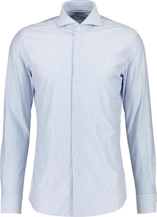 Profuomo Fijn gestreept Japans gebreid overhemd - Heren - Zakelijke Overhemden - Blauw - 5XL - Katoen - Overhemden