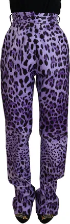 Dolce & Gabbana Purple Leopard Print High Waist Womens Pants