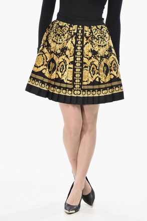 Versace Minigonna LA GRECA in Seta Pliss&egrave; Versace