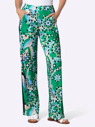 Heine Jerseyhose HEINE, Damen, Gr. 34, Normalgr&ouml;ssen, grasgr&uuml;n, schwarz, bedruckt, 95% Polyester, 5% Elasthan, bedruckt, gebl&uuml;mt, gemustert, mehrfarbig, Hos