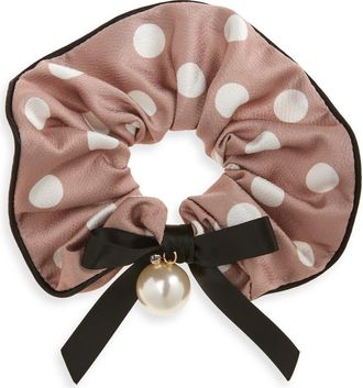 Tasha Polka Dot Hammered Satin Scrunchie in Blush at Nordstrom