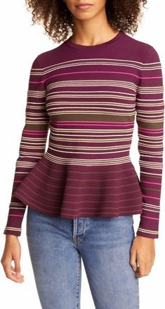 Ted Baker Peplum Striped Crewneck Sweater In Multicolor