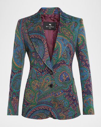 Etro Paisley Green Knit Jacquard Single-Breasted Jacket