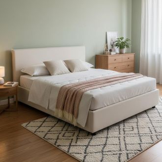 Talamo Italia Dmora - Cama Matrimonial Dallegr, Cama Contenedor Con Revestimiento De Tela, 100% Made In Italy, Apertura Frontal, Con Colch&oacute;n Cm 140x200 Incluido, Be
