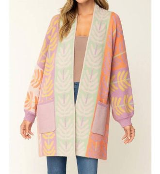 Fate Abstract Leaf Pattern Jacquard Knit Open Cardigan In Multi