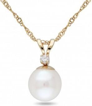Allurez Solitaire Freshwater Pearl Pendant Necklace 14k Yellow Gold 7-7.5mm