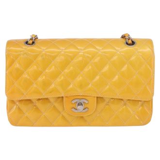 Chanel Timeless - Classic Double Flap Quilted Patent Yellow Patent_Leather Handbag (Pre-Owned)