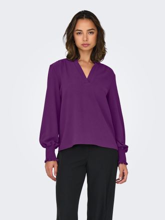 Only Blusenshirt ONLY ONLMETTE V-NECK LS SMOCK TOP NOOS WVN, Damen, Gr. XS, imperial lila, Web, Obermaterial: 100% Polyester, unifarben, regular fit normal