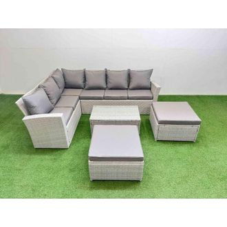 Fimous 8 Seater Garden Outdoor pe Rattan Furniture Set Rattan Garden Sofa Set with Oblong Coffee Table Light Grey Mixed - Fimous