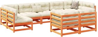 vidaXL Set De Sof&aacute;s Jard&iacute;n 9 Pzas Con Cojines Madera Pino Marr&oacute;n Cera Vidaxl