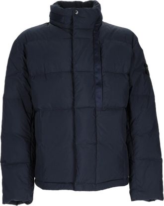 Stone Island Quilted Blue Sports Jacket With Concealed Placket And Padded Design
