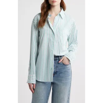 Rag & Bone Connie Stripe Button-Up Shirt in Green Stripe at Nordstrom, Size Xx-Small