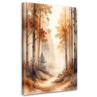 Feeby Cuadro En Lienzo, Bosque Oto&ntilde;al Brumoso Paisaje Forestal En Acuarela De Estilo Escandinavo, 80x120