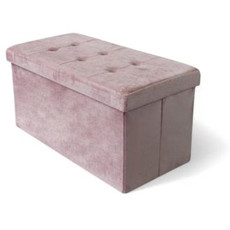 No Brand No Brand - Pouf contenitore rettangolare in velluto rosa con coperchio imbottito 76x38xH38 cm