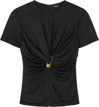 Versace Safety Pin Gathered Viscose Top, Brand Size 44 ( US Size 8 )