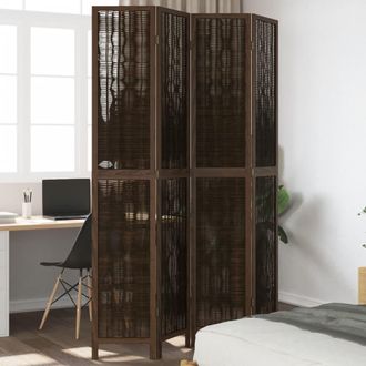 vidaXL Biombo Separador De 4 Paneles Madera Paulownia Marr&oacute;n Oscuro Vidaxl