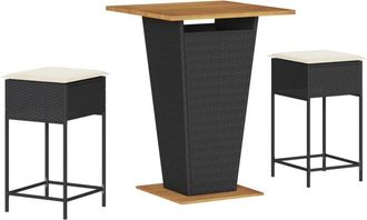 vidaXL Mesa Y Taburetes Altos Jard&iacute;n 3 Piezas Y Cojines Rat&aacute;n Pe Negro Vidaxl