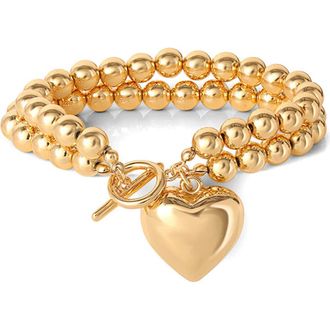 Jessica Simpson Bead Heart Bracelet in Gold at Nordstrom