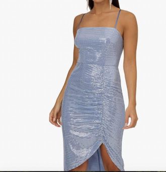 Aidan Mattox Metallic Knit Rouched Dress In Blue