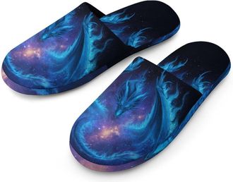 Generic Galaxy Dragon Mens Slippers Warm Non-Slip Houes Shose Spa Slipper for Home Bedroom