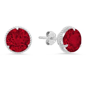 MAX + STONE 14k White Gold Roped Halo Round-Cut Gemstone Stud Earrings (8mm)