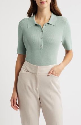 Tahari by ASL Rib Polo in Dusty Aqua at Nordstrom, Size Small