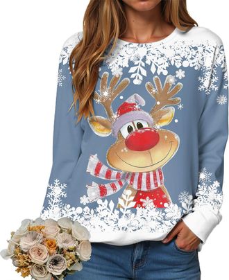 Generic Christmas Jumper for Women Uk Long Sleeve Crewneck Sweatshirts Casual Christmas Jumpers for Women Uk Casual Long Sleeve Shirts Tunic Tops Lightweight 