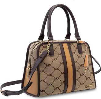Max Studio Womens Signature Print Jacquard Satchel Bag In Natural