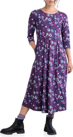 Seasalt Cornwall Veronica Print Stretch Organic Cotton Jersey Midi Dress in Blotted Anemone Spring Heather at Nordstrom, Size 10 Us